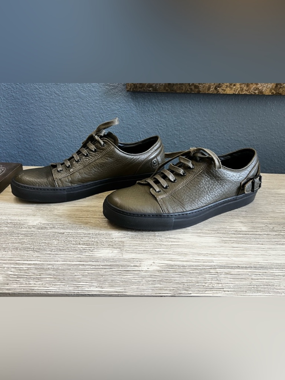 Belstaff Olive Leather Low-Top Sneakers with Black Sole